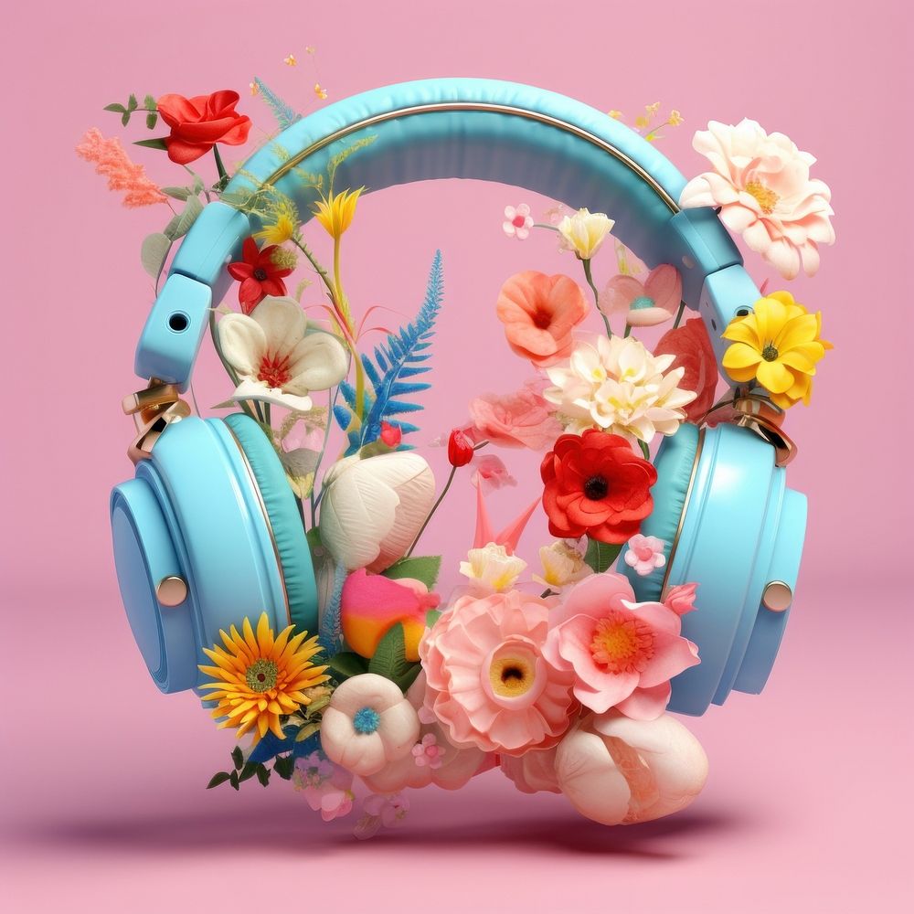 Headphone mash up with flowers headphones headset plant.