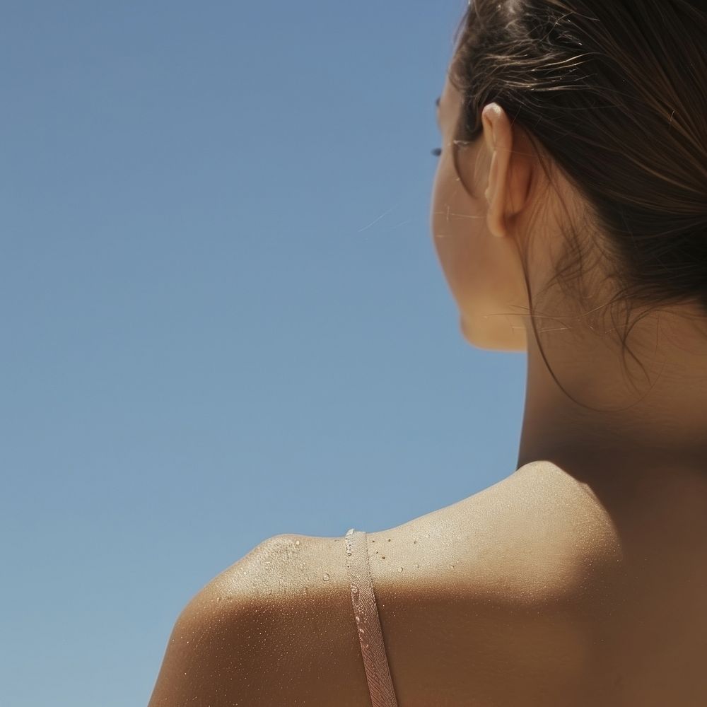Woman back skin adult sky contemplation.