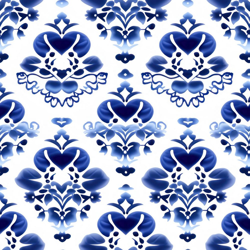 Tile pattern of heart backgrounds white blue.