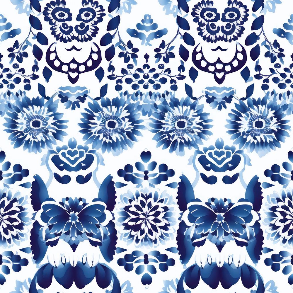 Tile pattern of owl art backgrounds blue.