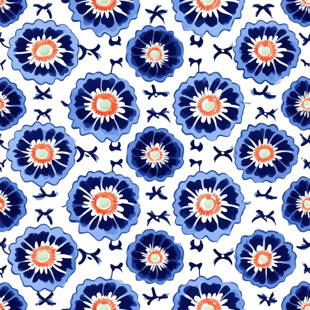 Tile pattern of poppy art backgrounds blue.