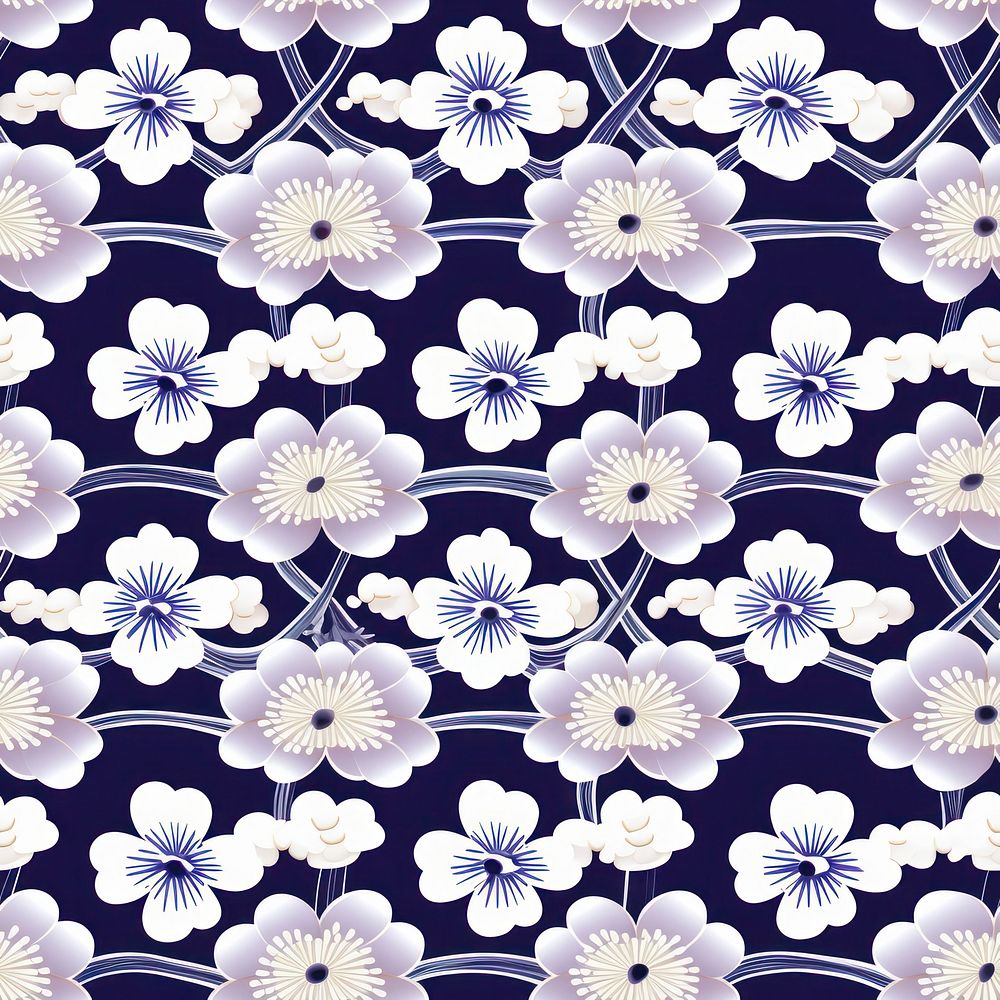 Tile pattern of plum blossom backgrounds flower plant.