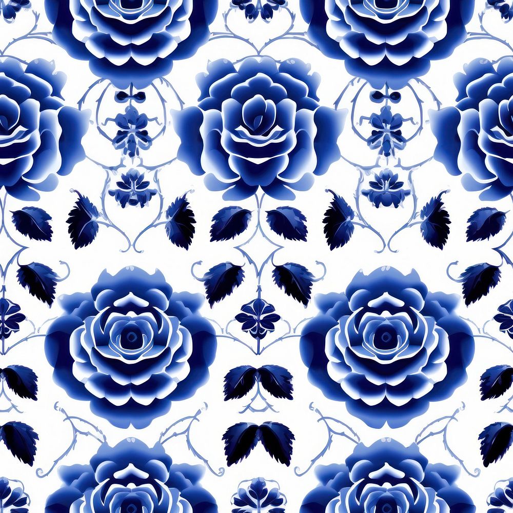 Tile pattern of rose backgrounds porcelain blue.