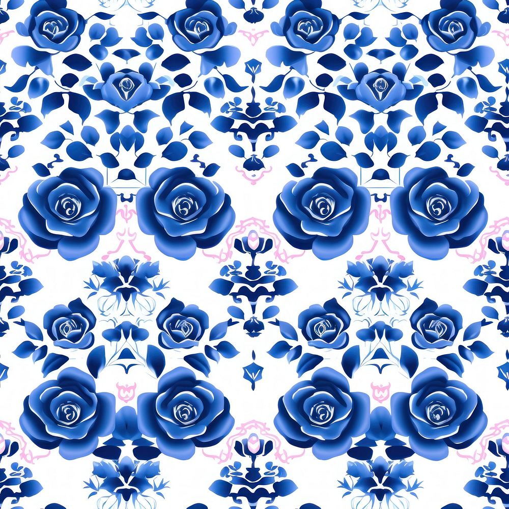 Tile pattern of rose backgrounds blue art.