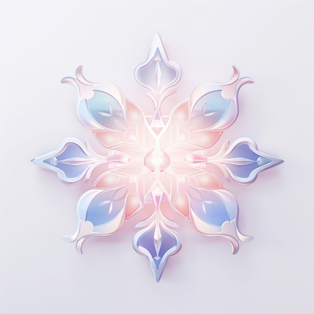 A snowflake art kaleidoscope illuminated.