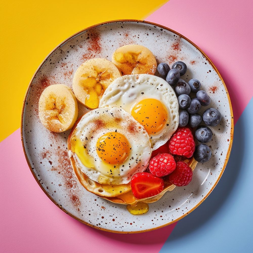 Brunch on plate food egg breakfast.
