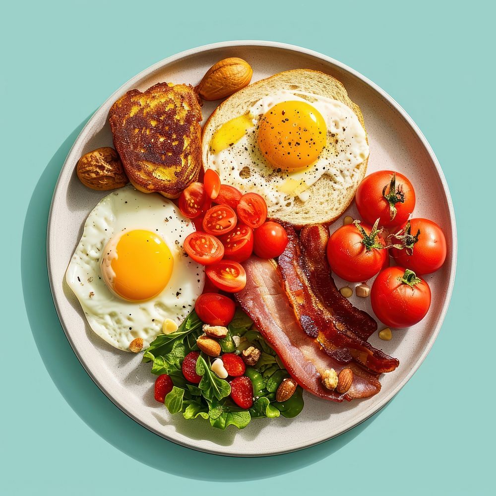 Brunch on plate food egg breakfast.