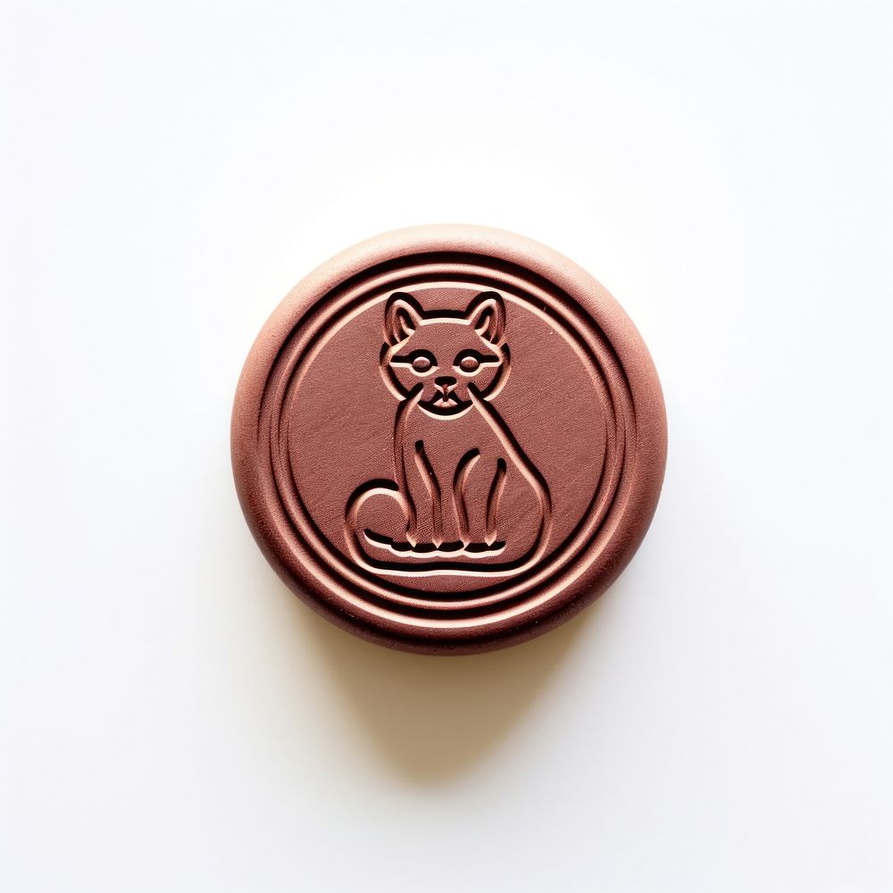 Cat Seal Wax Stamp circle shape white background.