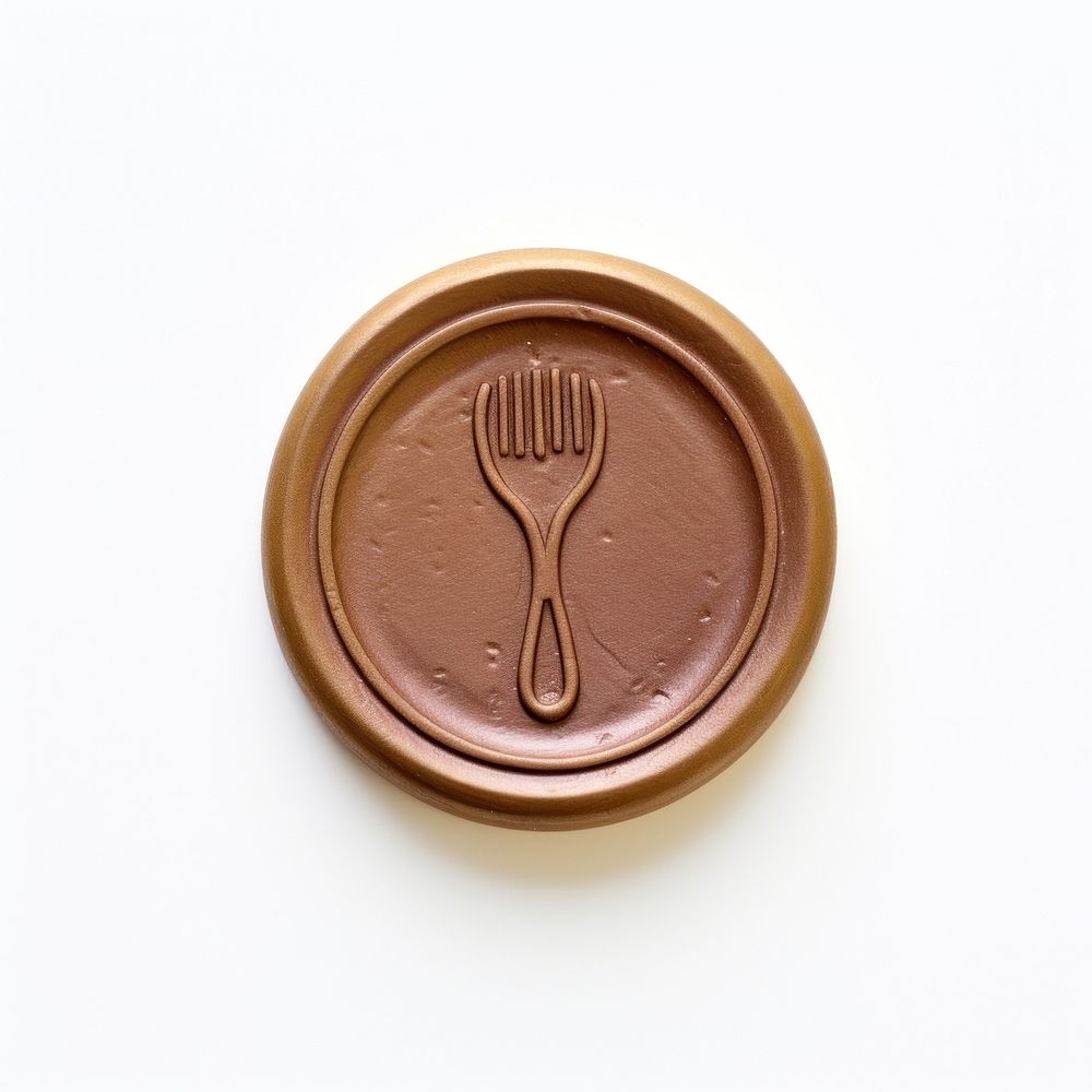 Fork and spoon Seal Wax Stamp circle shape white background.