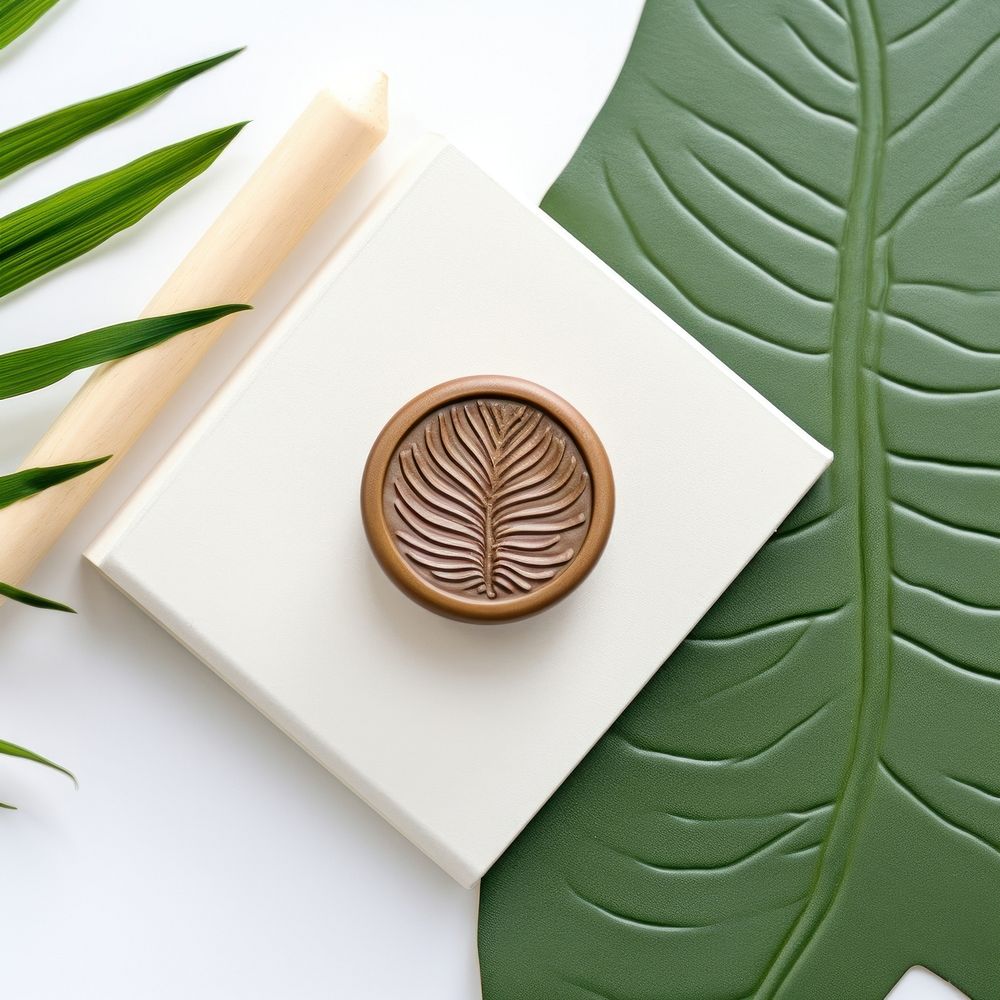 Palm leaves Seal Wax Stamp circle plant shape.