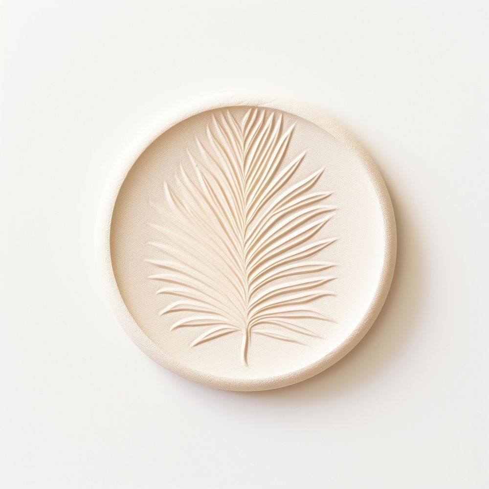 Palm leaves Seal Wax Stamp circle shape white background.
