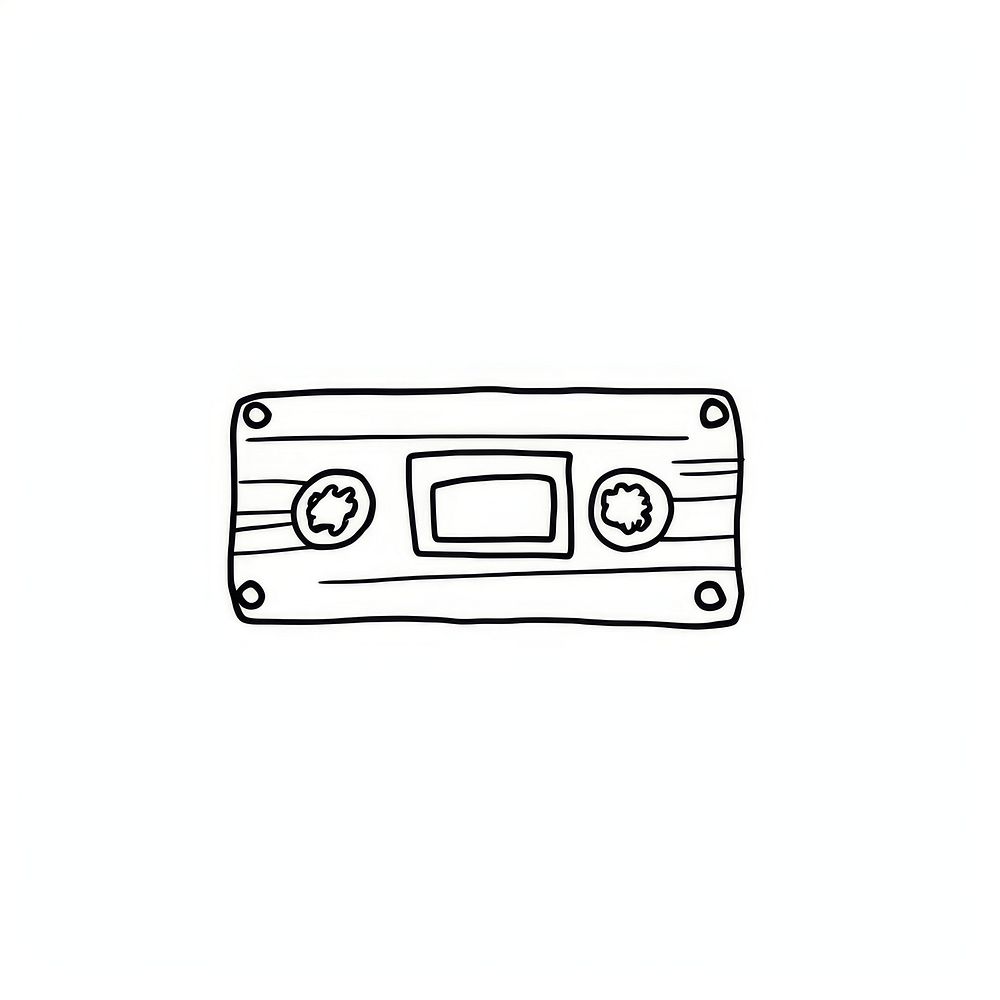 Cassette tape sketch line white background.