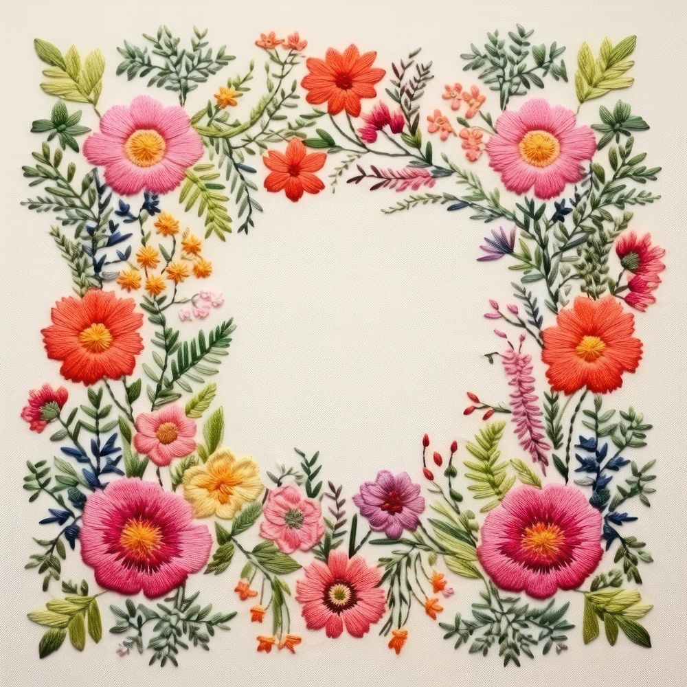 Embroidery of a floral frame pattern art cross-stitch.