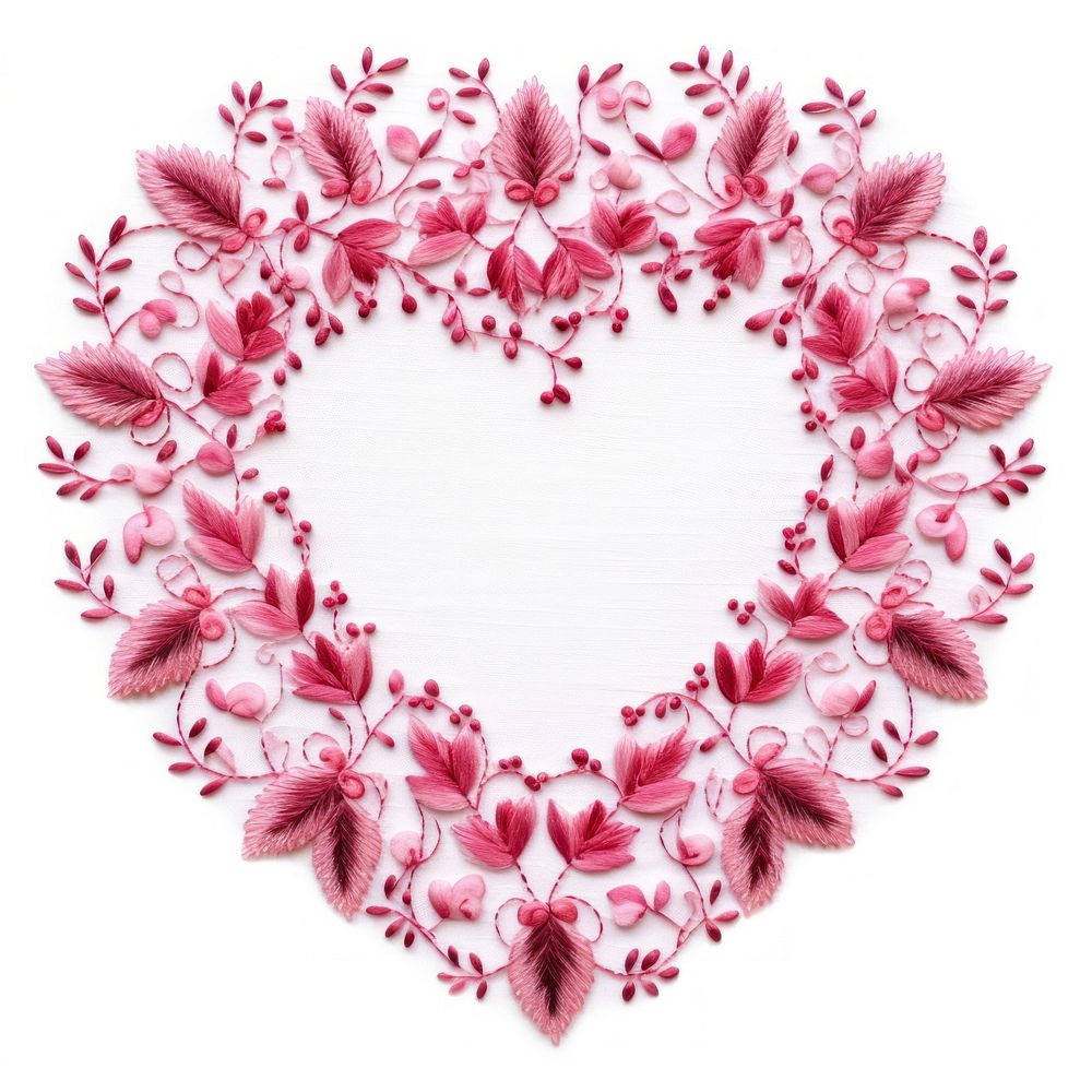 Embroidery of a heart frame pattern flower plant.