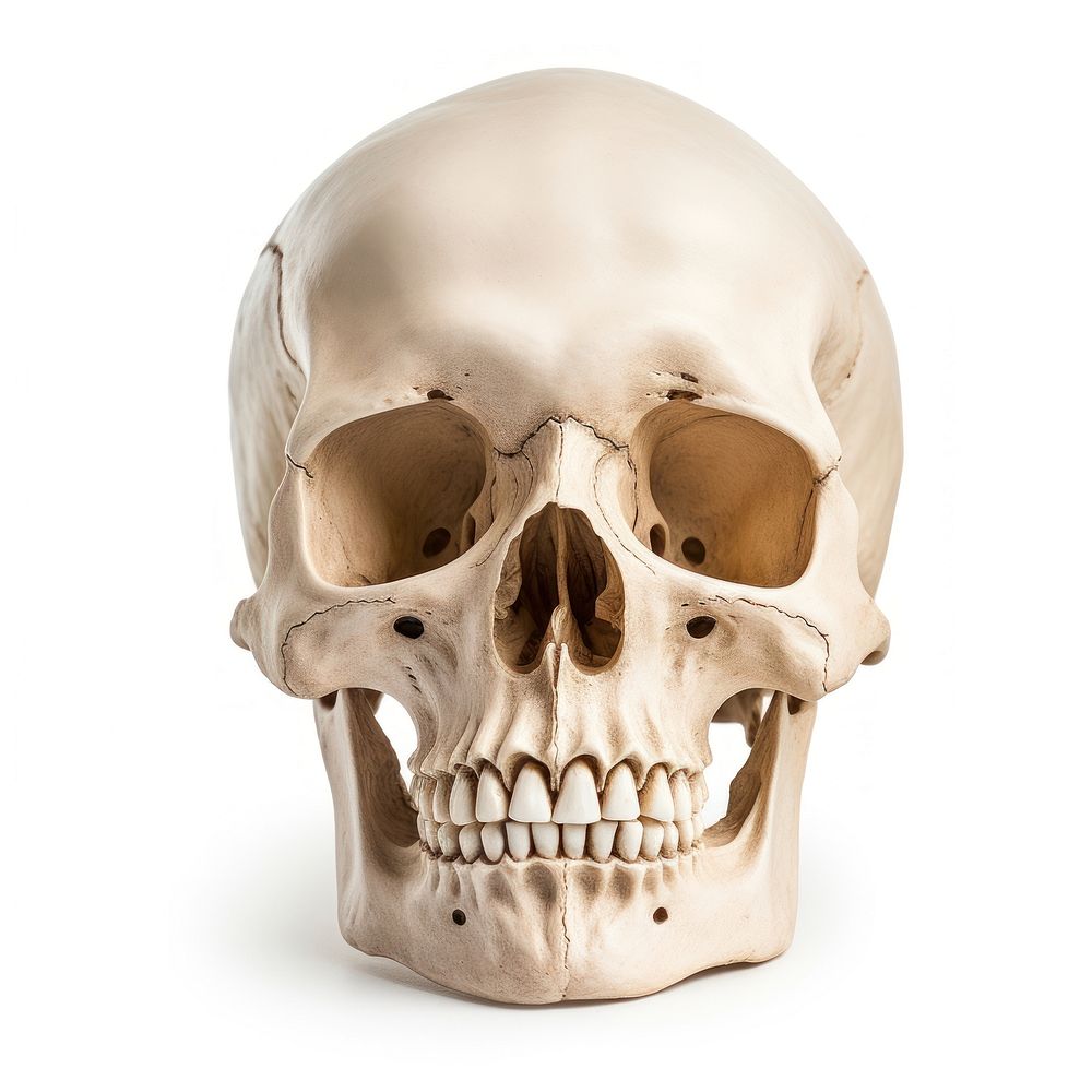 Human skull white background anthropology sculpture.