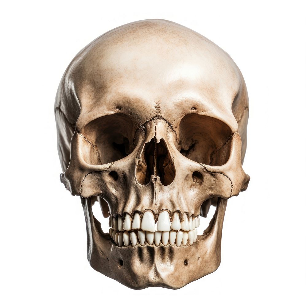 Human skull white background anthropology sculpture.