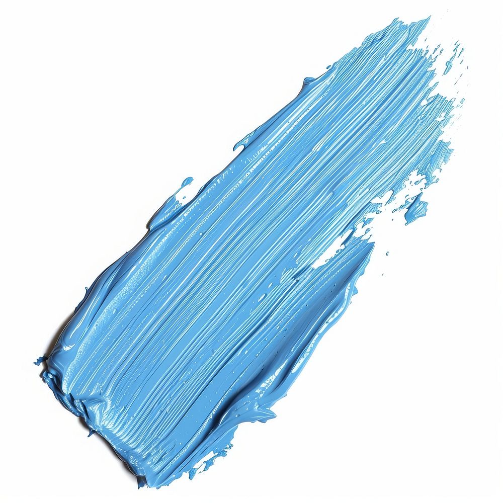 Light blue flat paint brush white background splattered turquoise.
