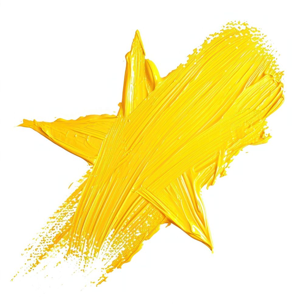Paint star shape brush stroke yellow paper white background.