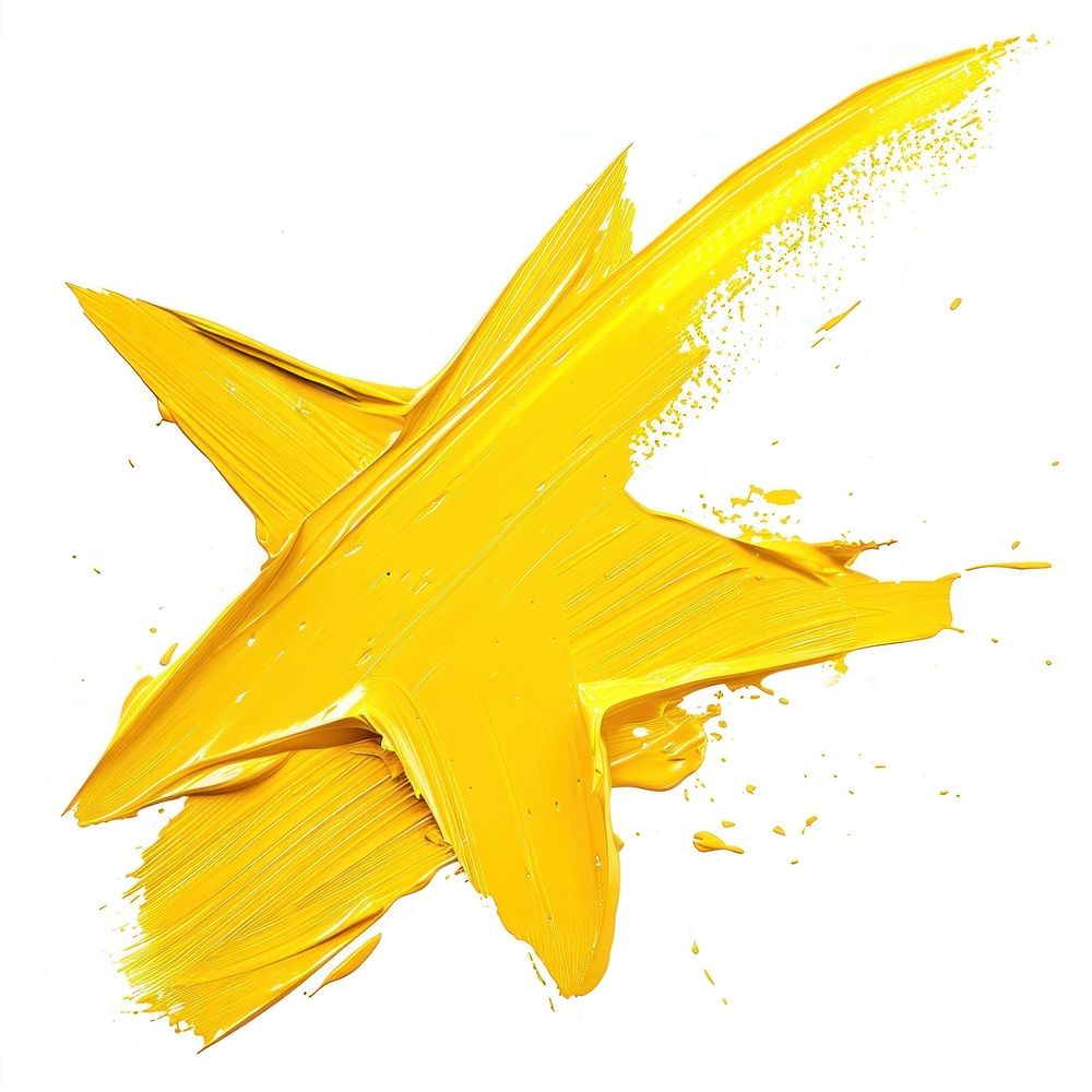 Paint star shape brush stroke yellow white background splattered.
