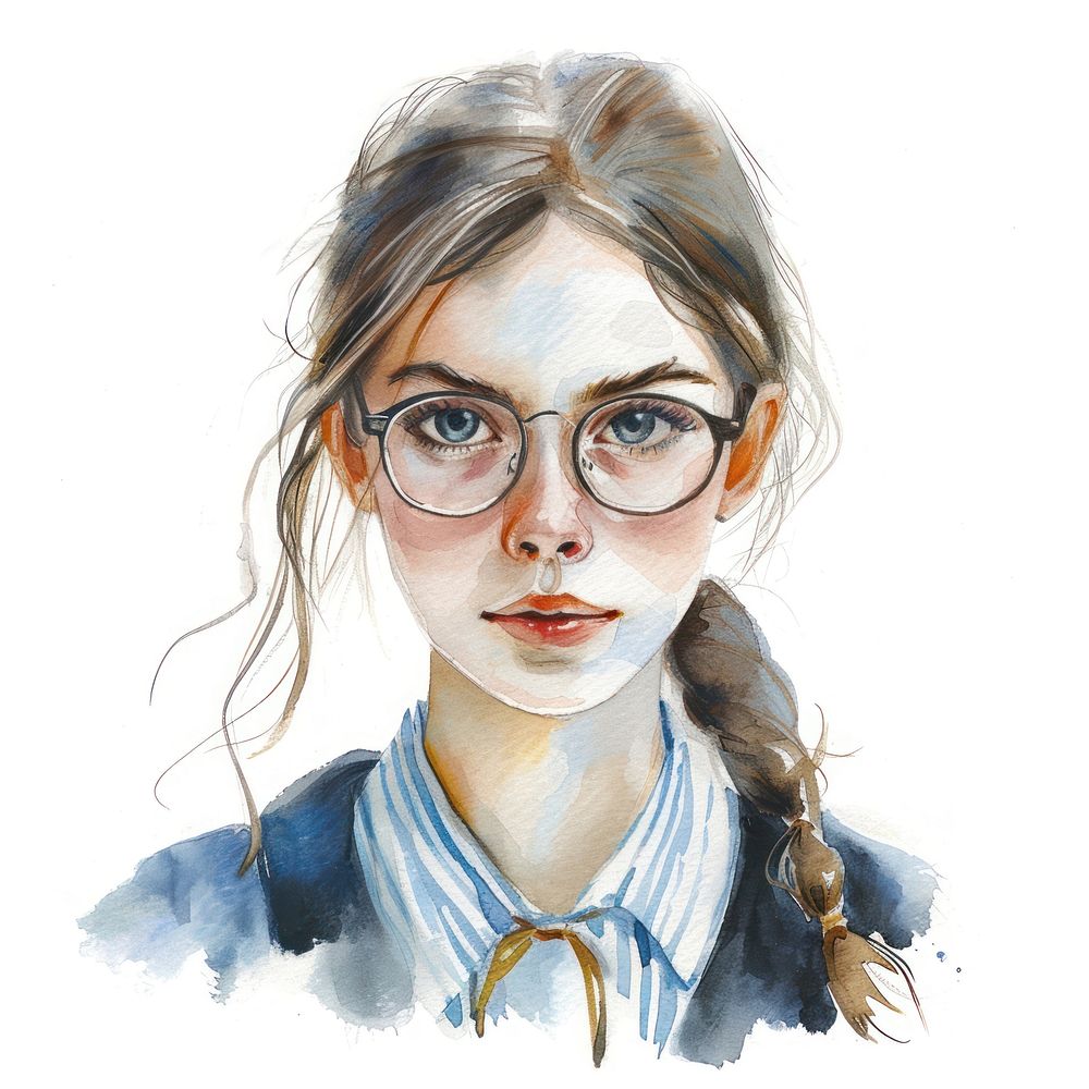 School girl portrait painting glasses.