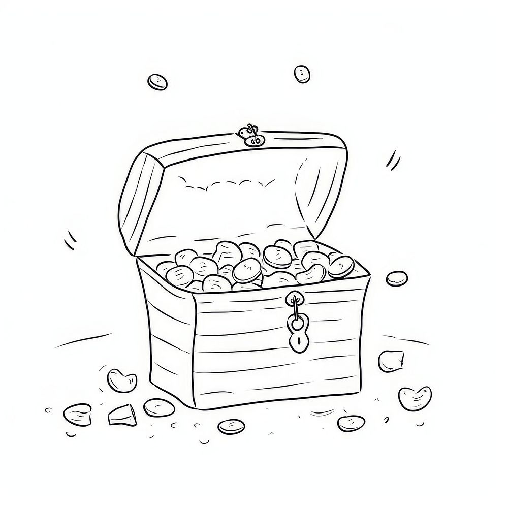 Treasure chest that is open and full of coins sketch drawing doodle.