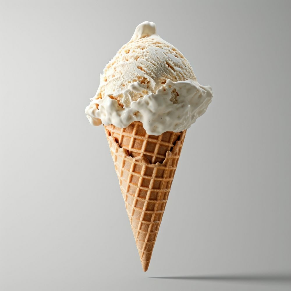 Blank ice cream cone label  dessert food gray background.