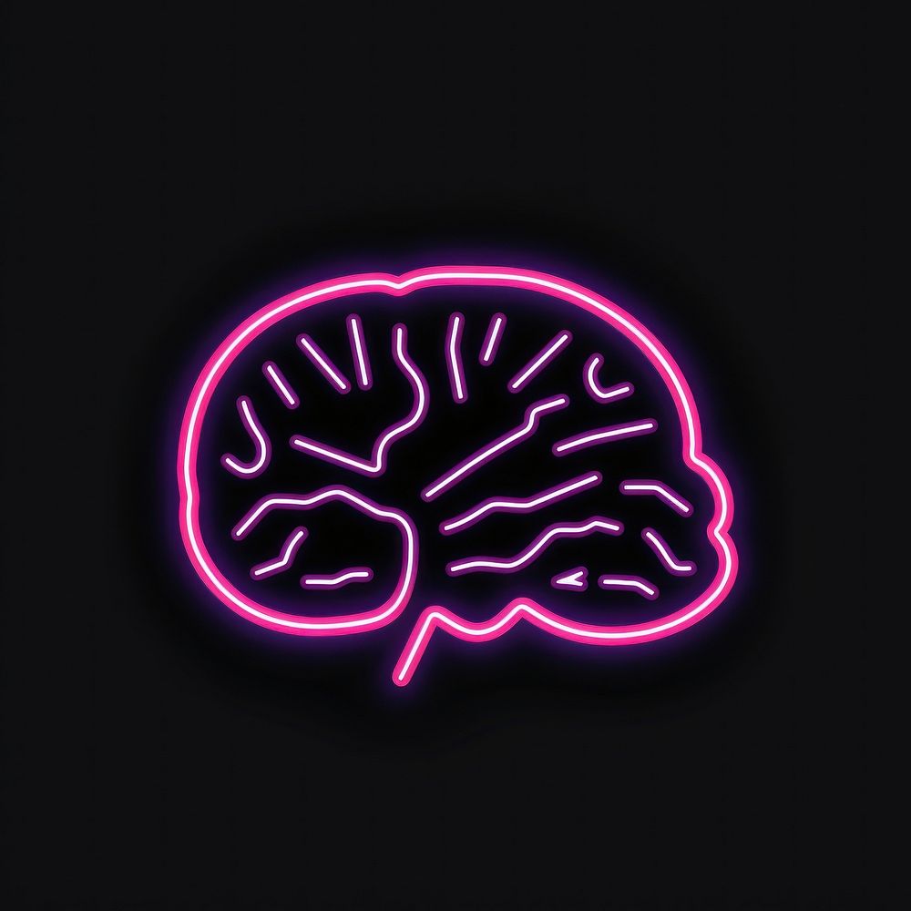 Brain icon neon glowing purple.