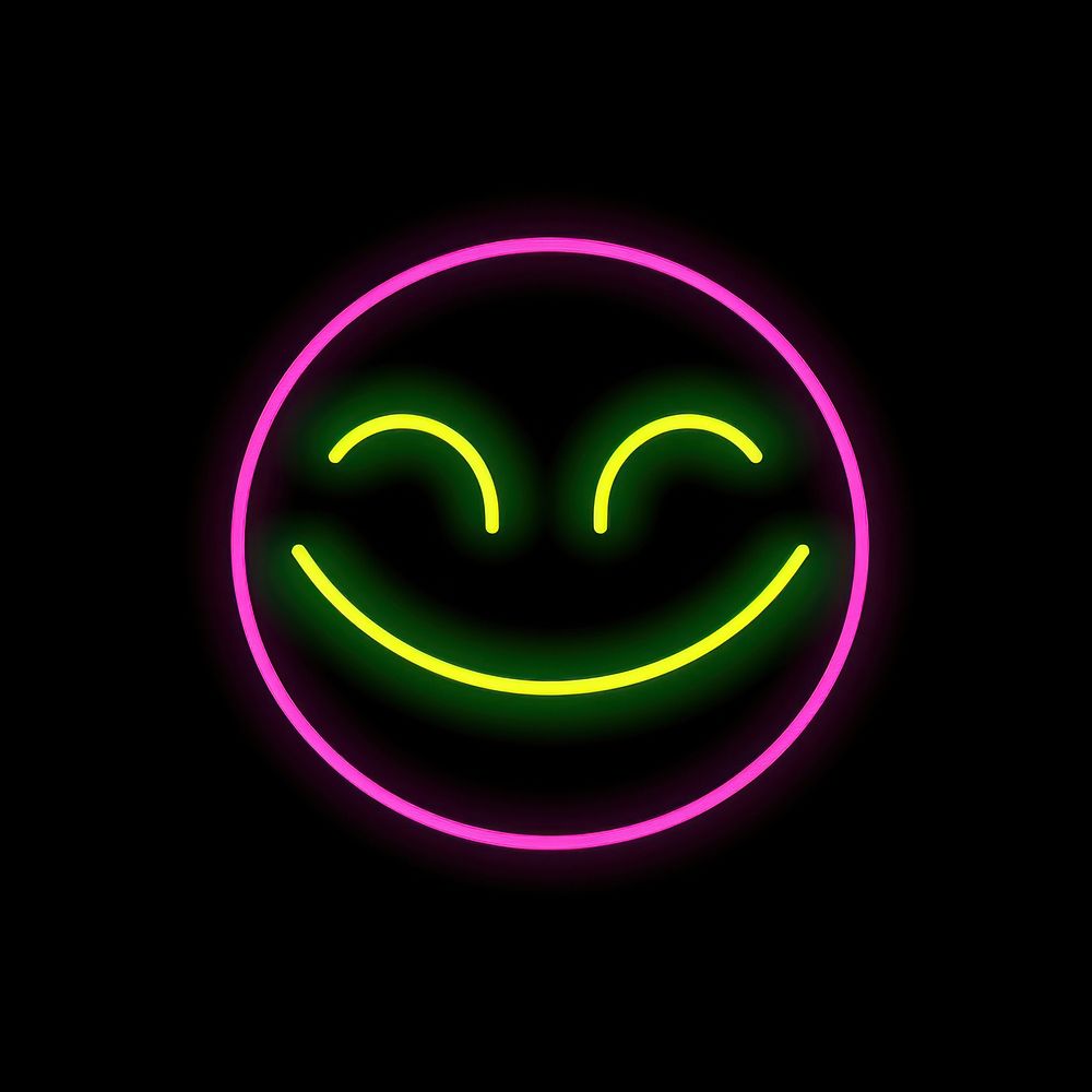 Smiley emoji icon neon glowing night.