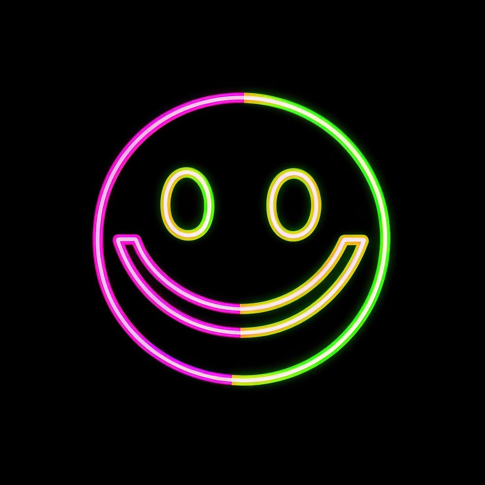 Smiley emoji icon neon glowing light.