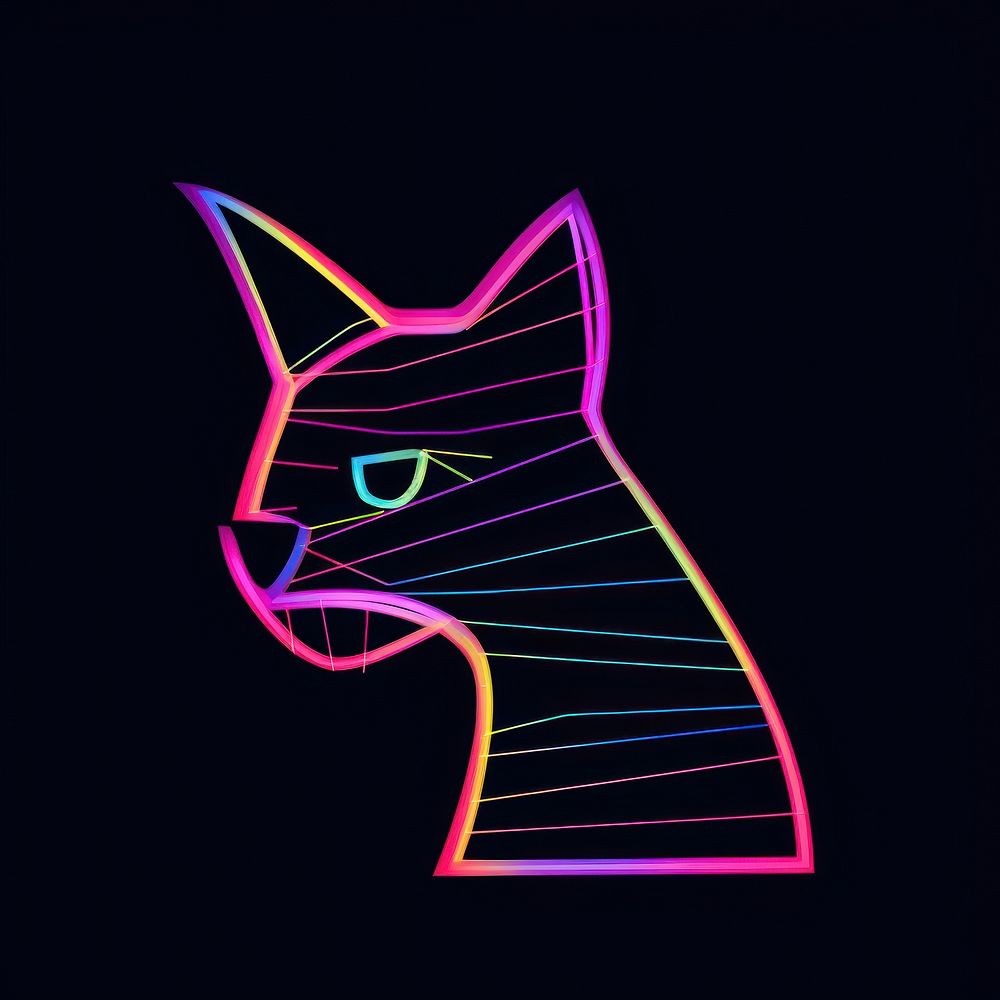 Abstract cat neon glowing animal.