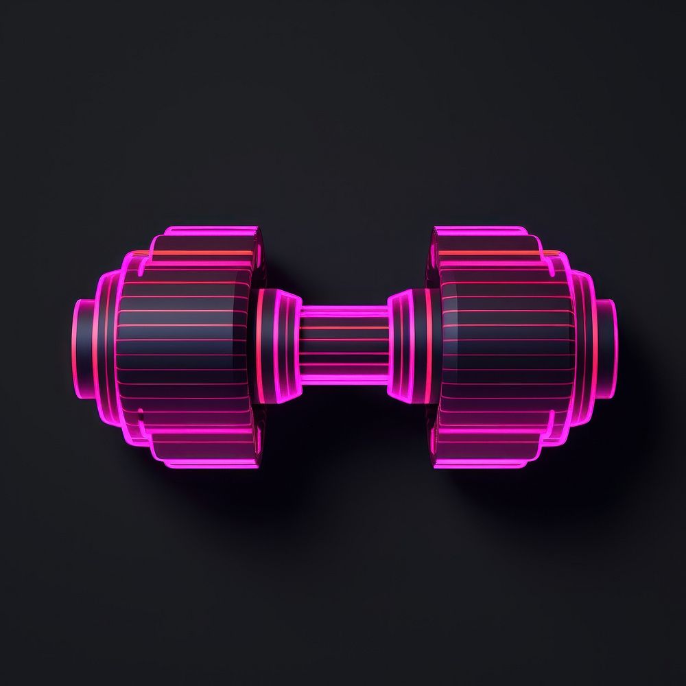Abstract dumbbells glowing purple light.