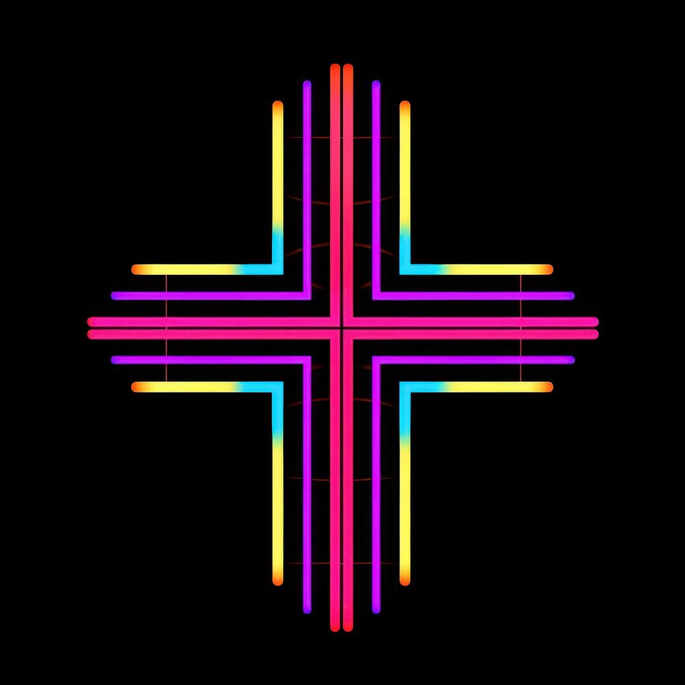 Abstract christian cross neon glowing purple.