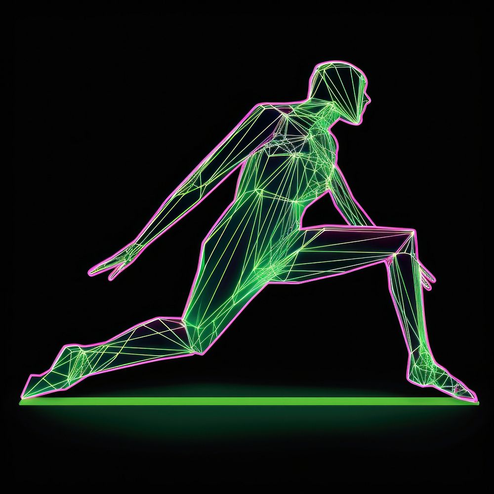 Abstract yoga pose neon light line.