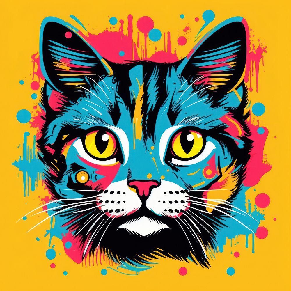 Memphis design of cat art graphics painting.