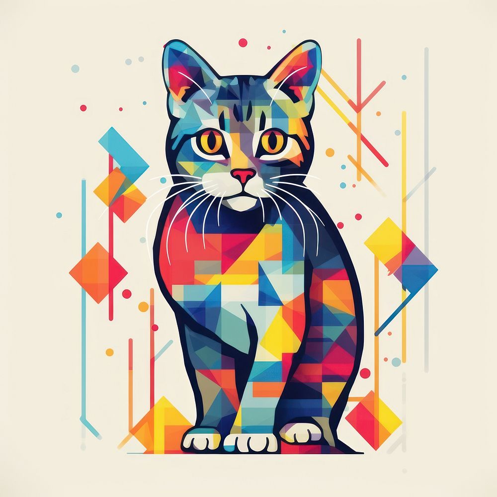 Memphis design of cat art painting graphics.