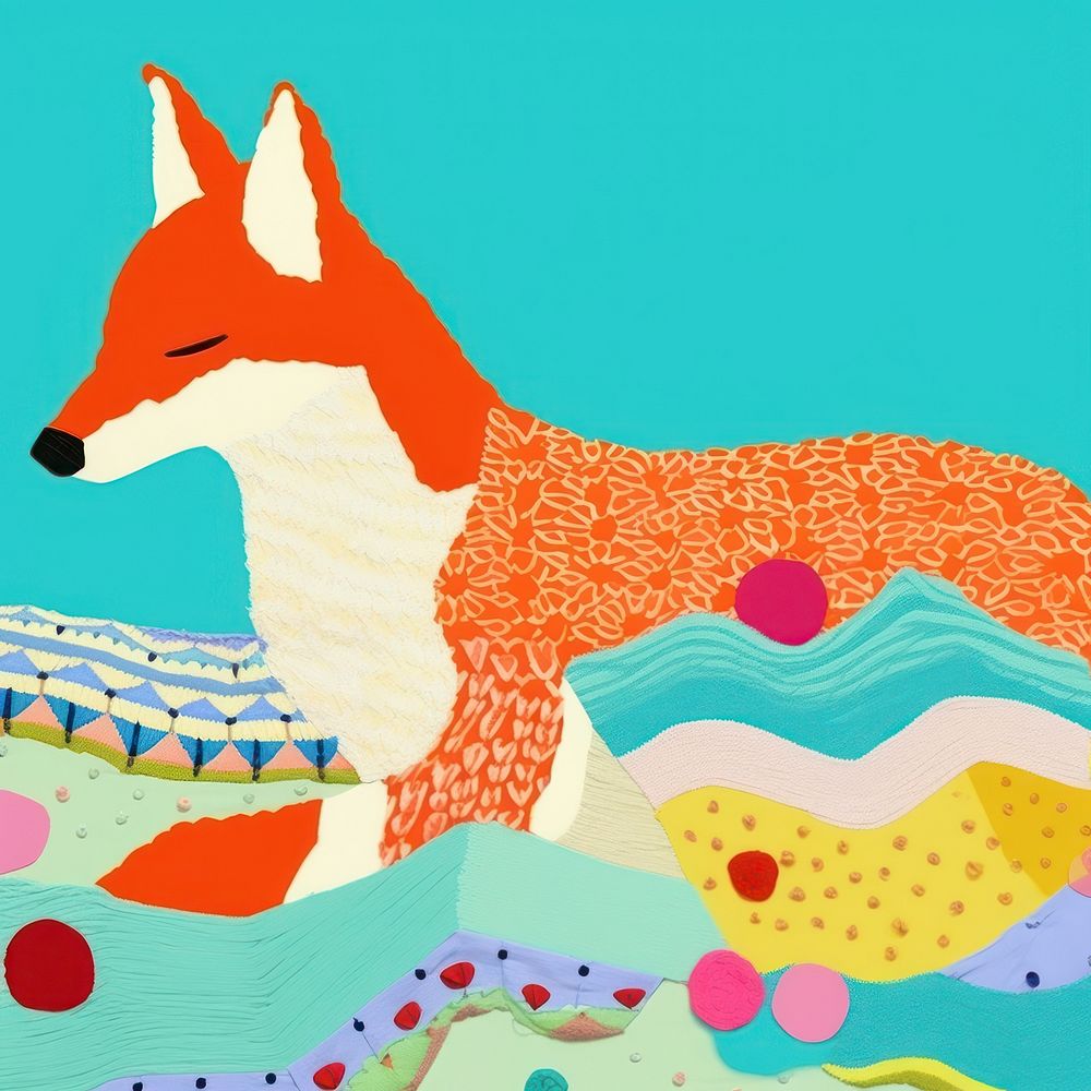 Simple fabric textile illustration minimal of a fox art animal mammal.