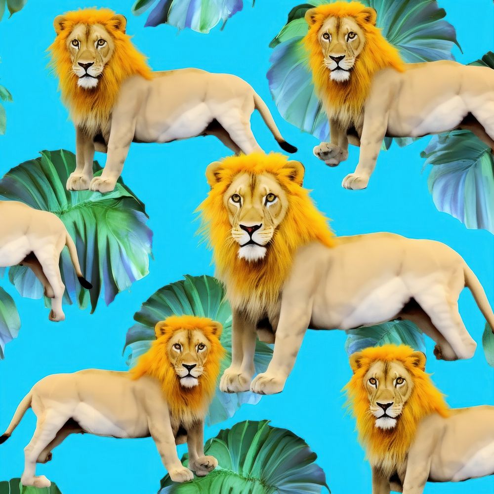 Simple fabric textile illustration minimal of a lion backgrounds wildlife animal.