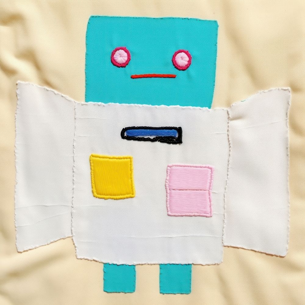 Simple fabric textile illustration minimal of a robot pattern art anthropomorphic.