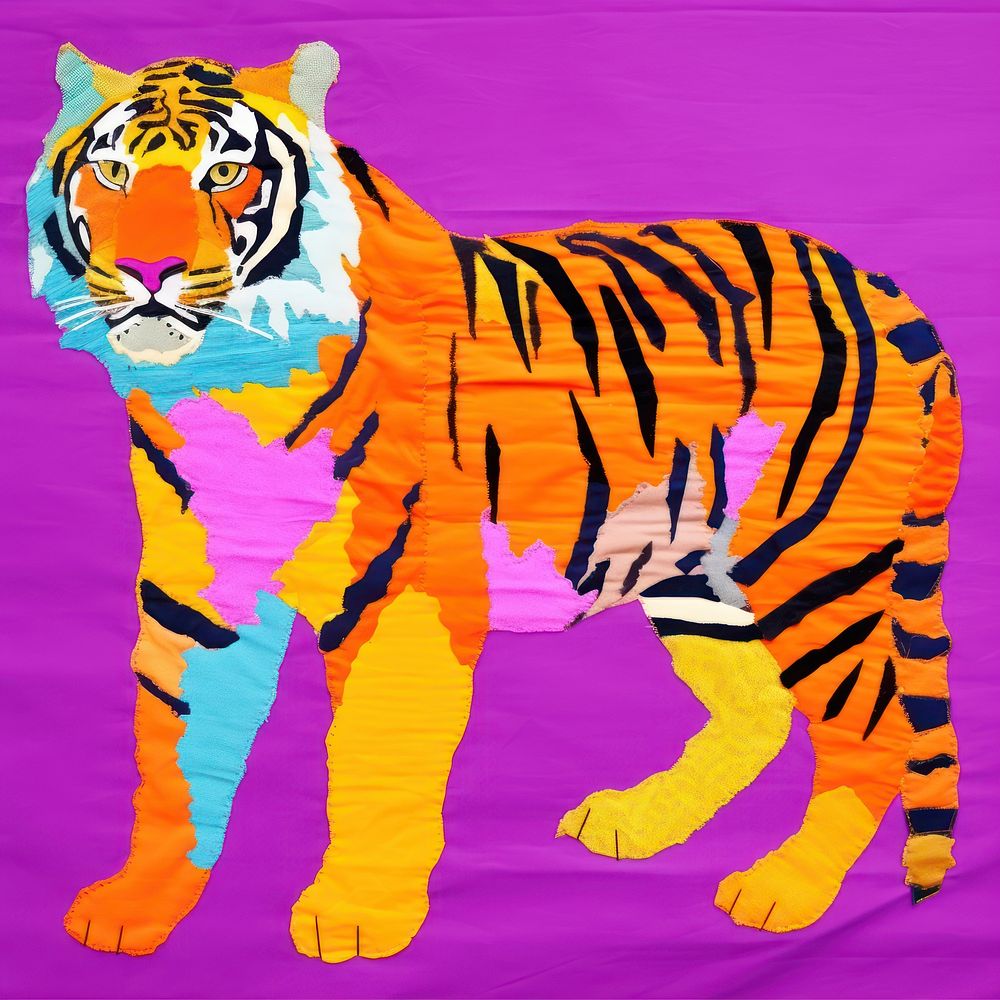 Simple fabric textile illustration minimal of a tiger wildlife animal mammal.