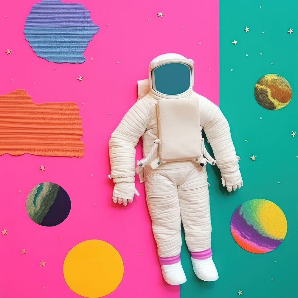 Simple fabric textile illustration minimal of a astronaut art toy representation.