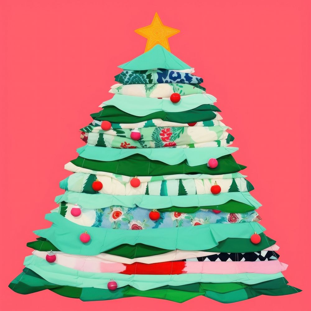 Simple fabric textile illustration minimal of a christmas tree celebration decoration creativity.