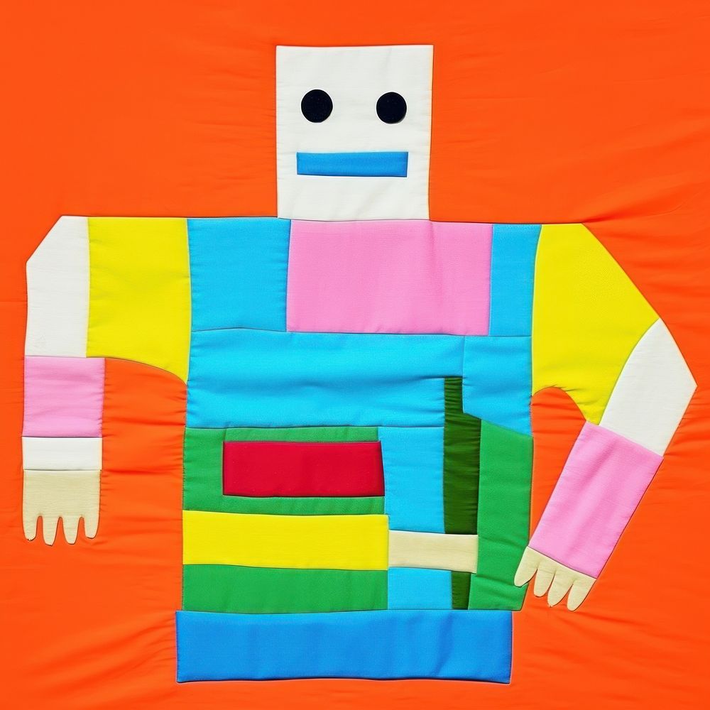Simple fabric textile illustration minimal of a robot art anthropomorphic representation.