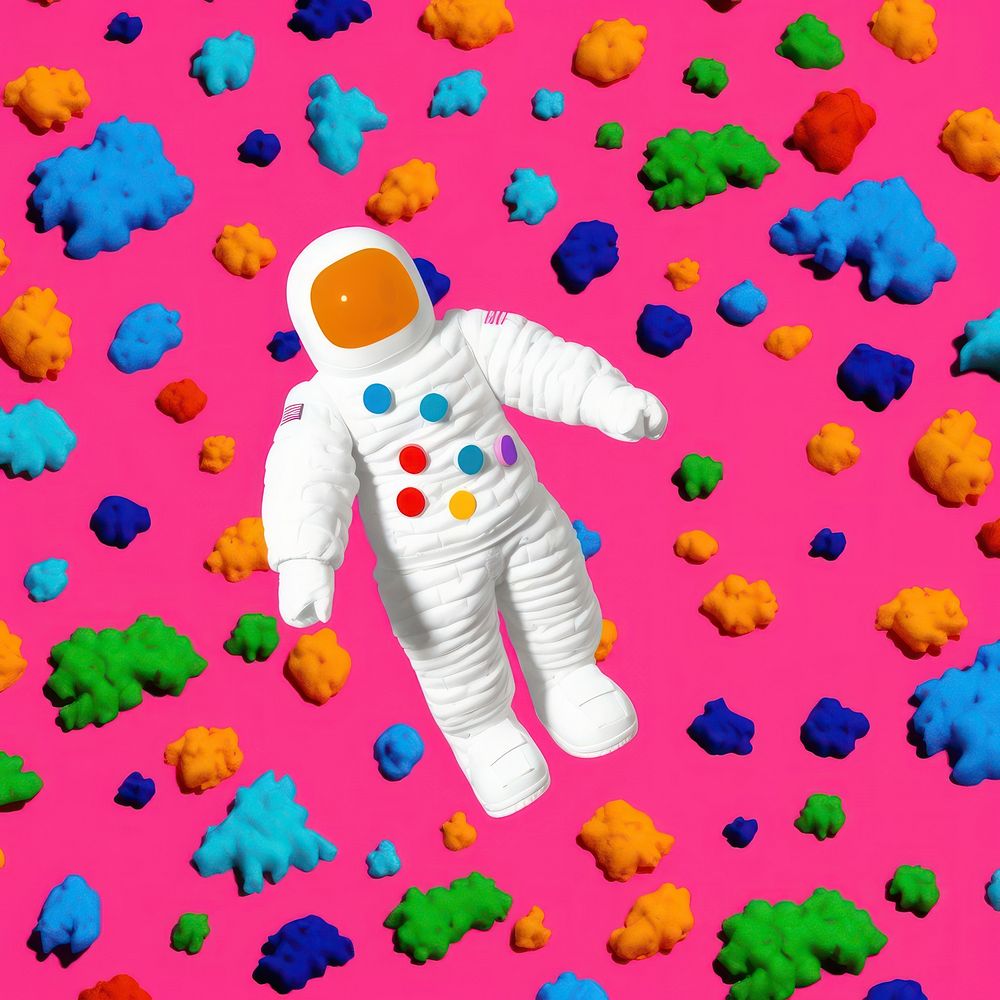 Simple fabric textile illustration minimal of a astronaut confectionery confetti standing.