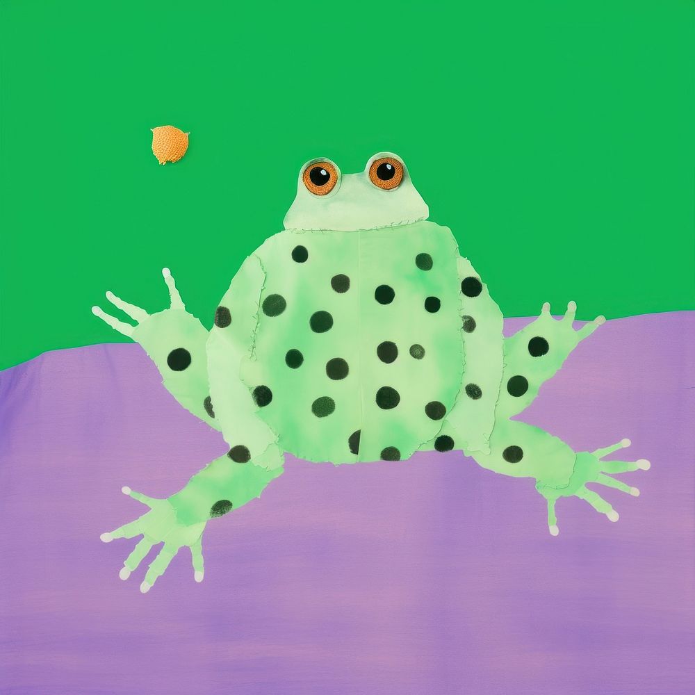 Simple fabric textile illustration minimal of a frog amphibian wildlife animal.