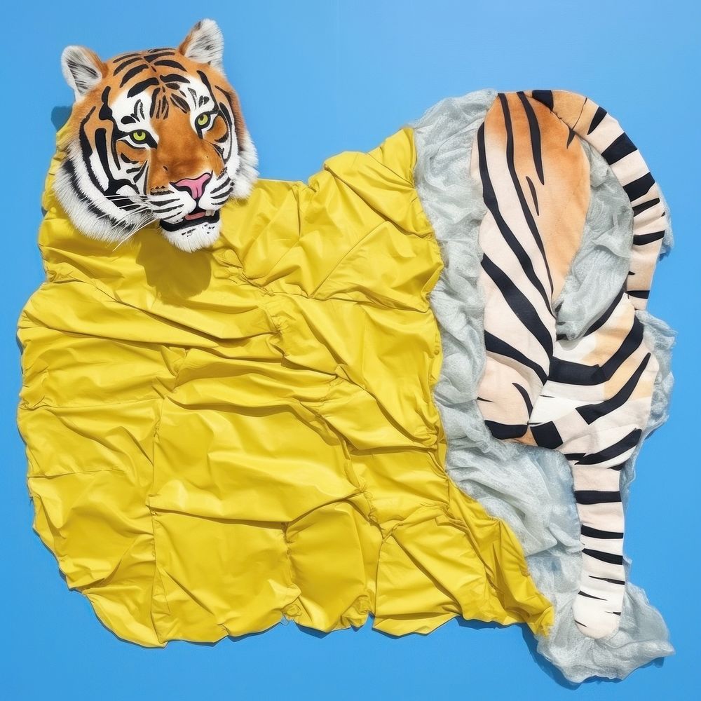 Simple fabric textile illustration minimal of a tiger animal art representation.