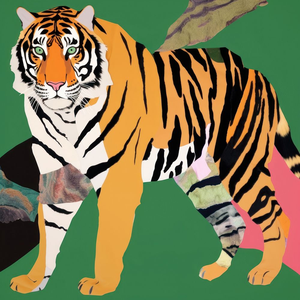 Simple fabric textile illustration minimal of a tiger animal mammal creativity.