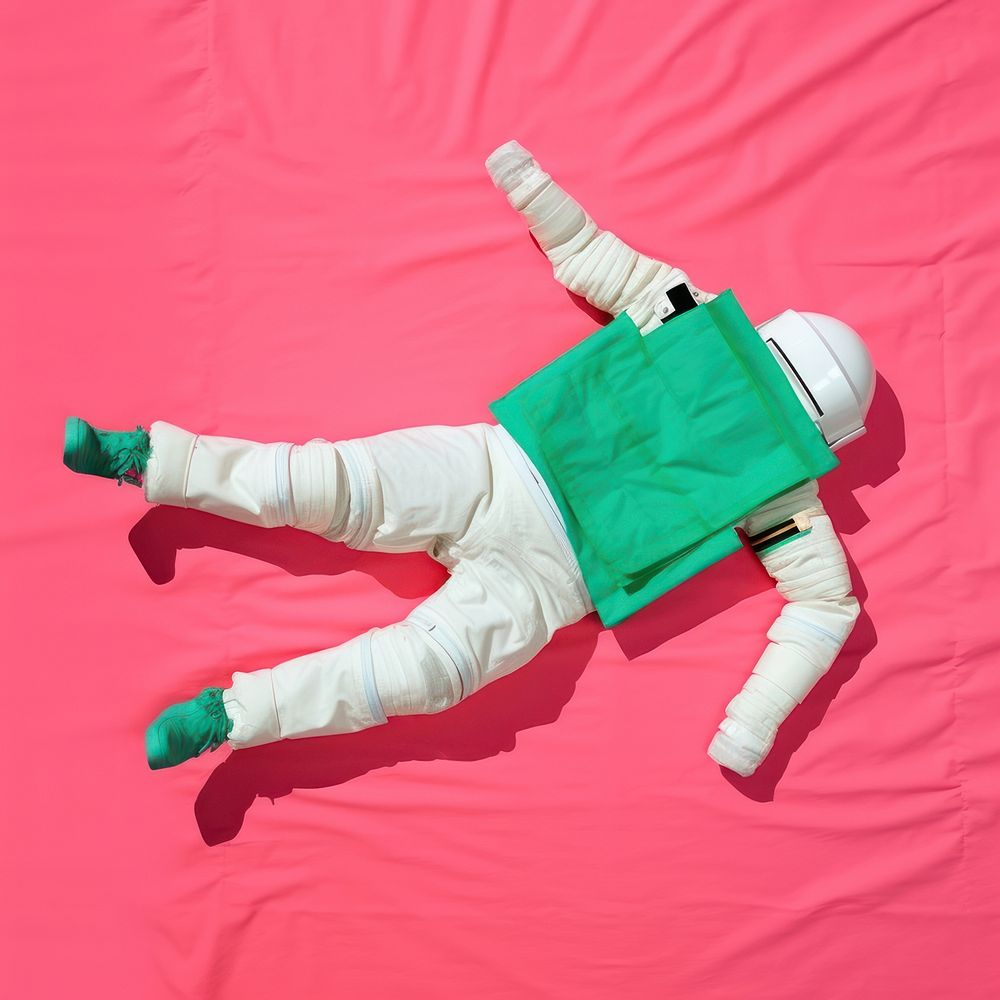 Simple fabric textile illustration minimal of a astronaut sock toy parachuting.