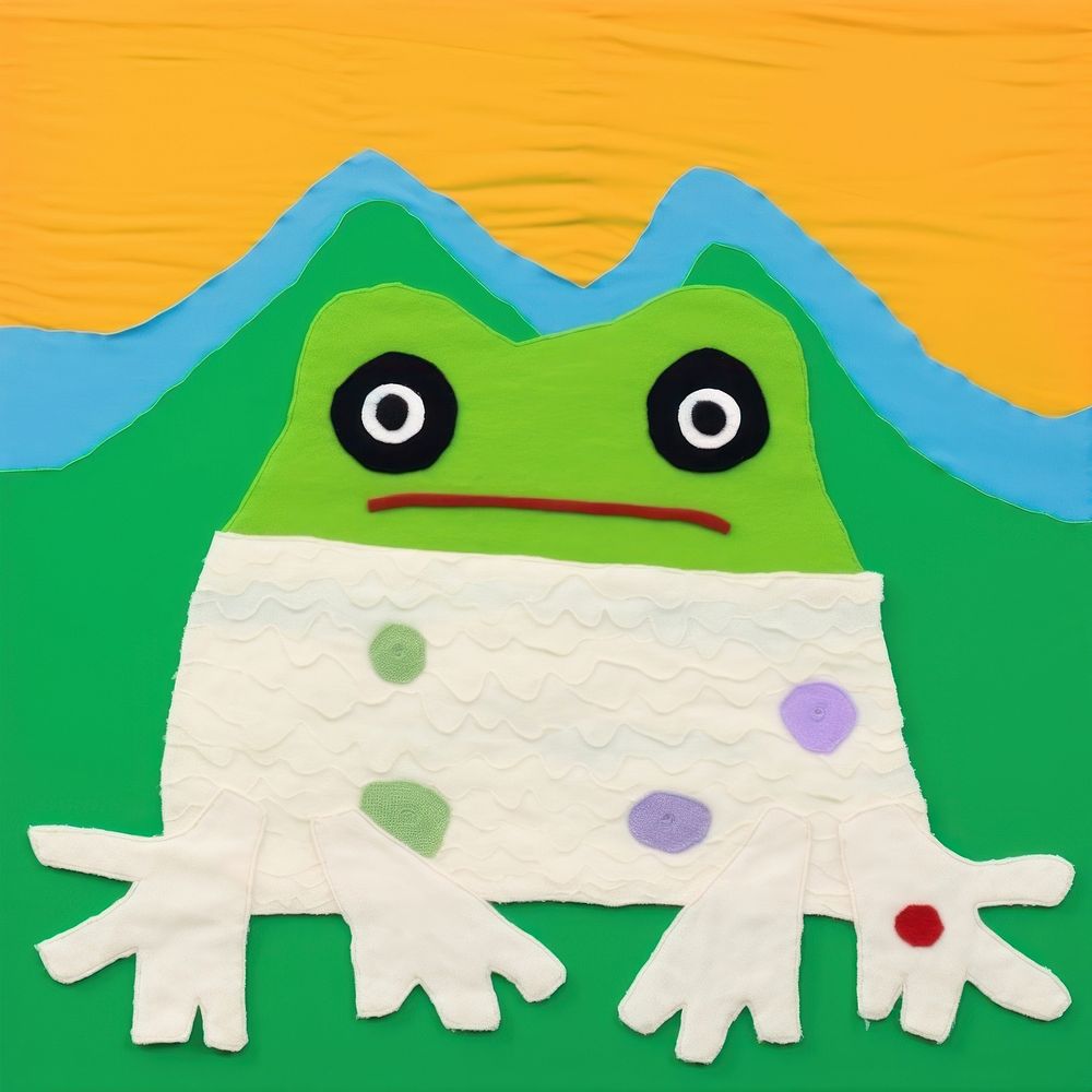 Simple fabric textile illustration minimal of a frog art amphibian painting.