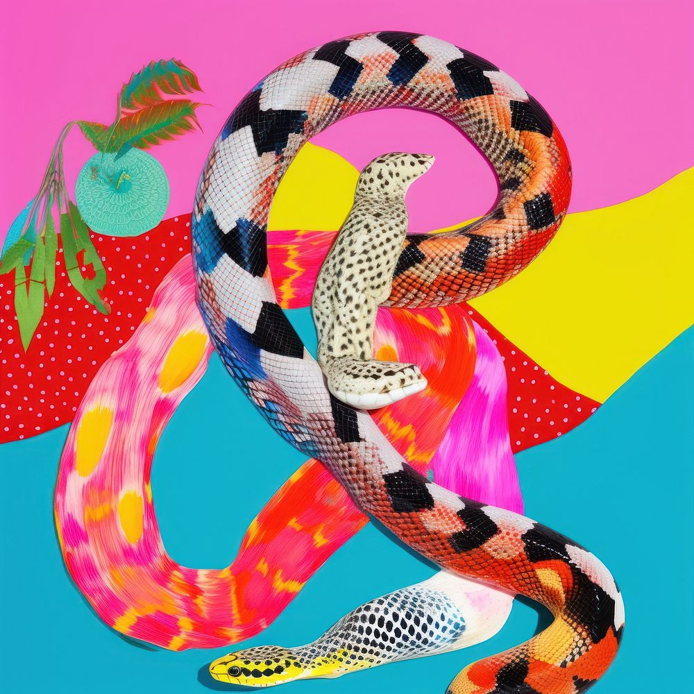 Simple fabric textile illustration minimal of a snake art creativity painting.