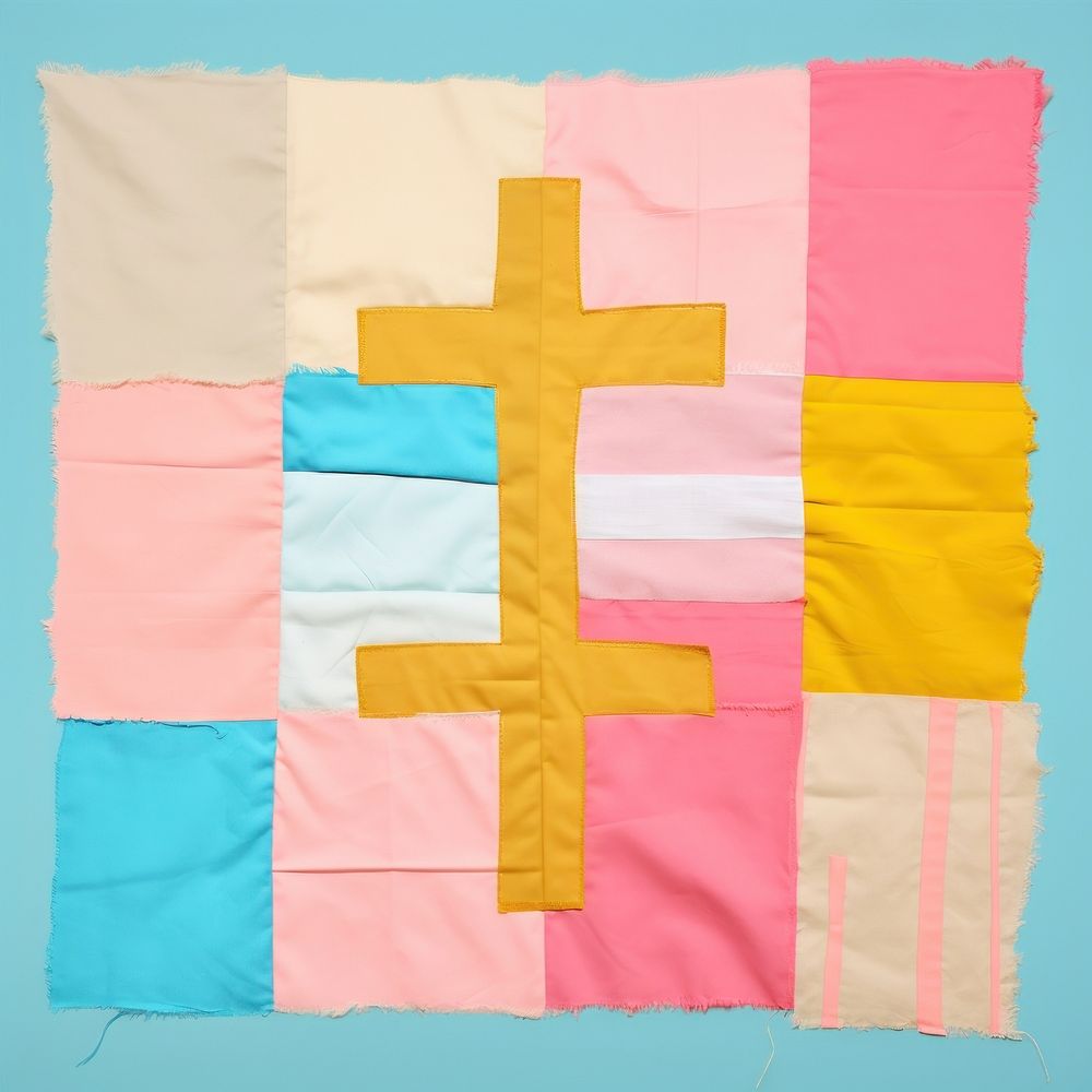 Simple fabric textile illustration minimal of a cross quilt patchwork symbol.